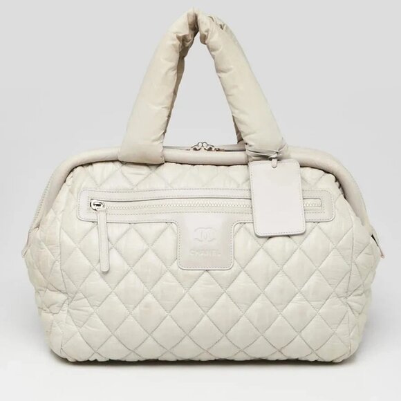 Chanel Dark White Quilted Nylon Coco Cocoon Large Zip Tote Bag - Picture 1 of 12